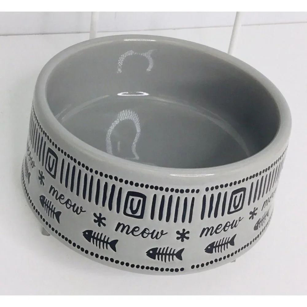 MEOW Pet Bowl 4.5 X 2” Gray Food Water Cat Kitty Signature Stoneware New